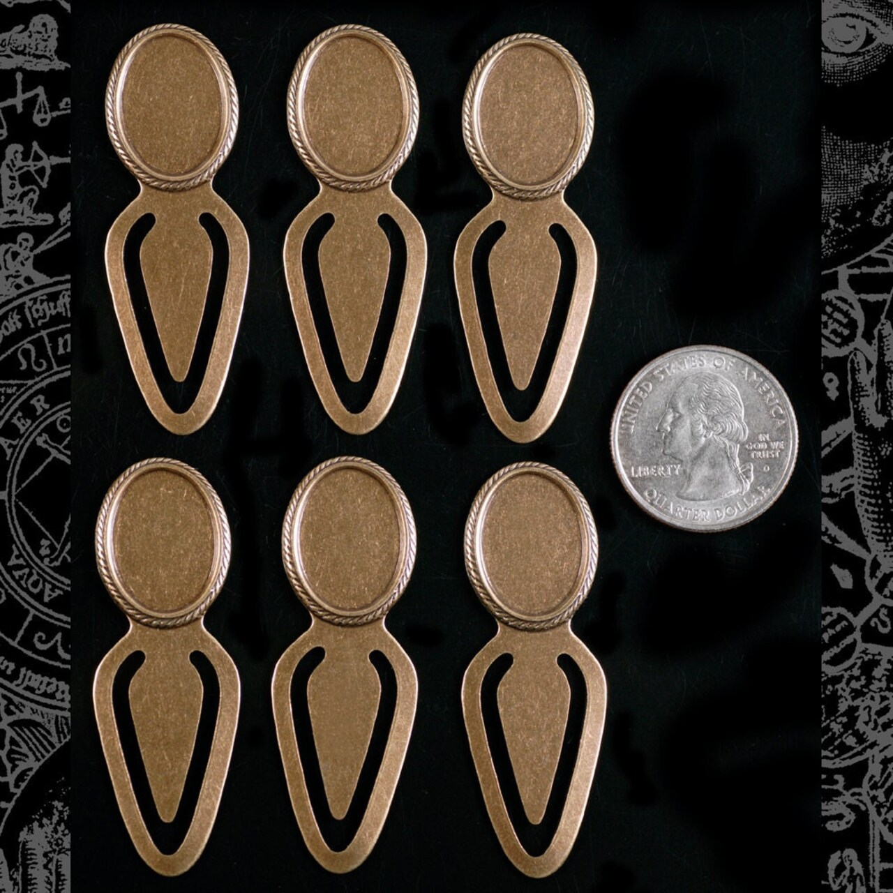 Antiqued Brass - 18mm x 13mm - Cameo Blank Bookmarks - Set of Six - XXX - AB-OD01